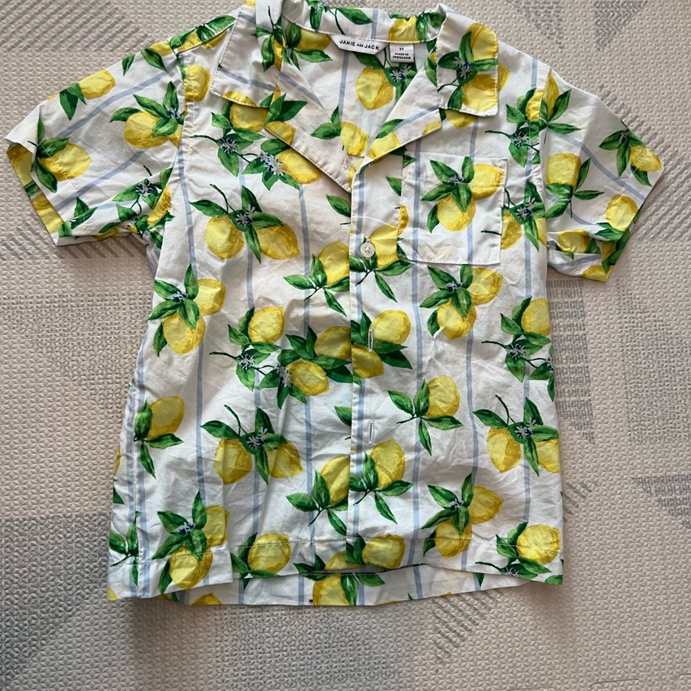 Janie and Jack Lemon Print Short Sleeve Shirt